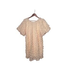 Le February Women’s Large Ivory 3D Rosette Mini Dress Puff Sleeve Bow Back NWT